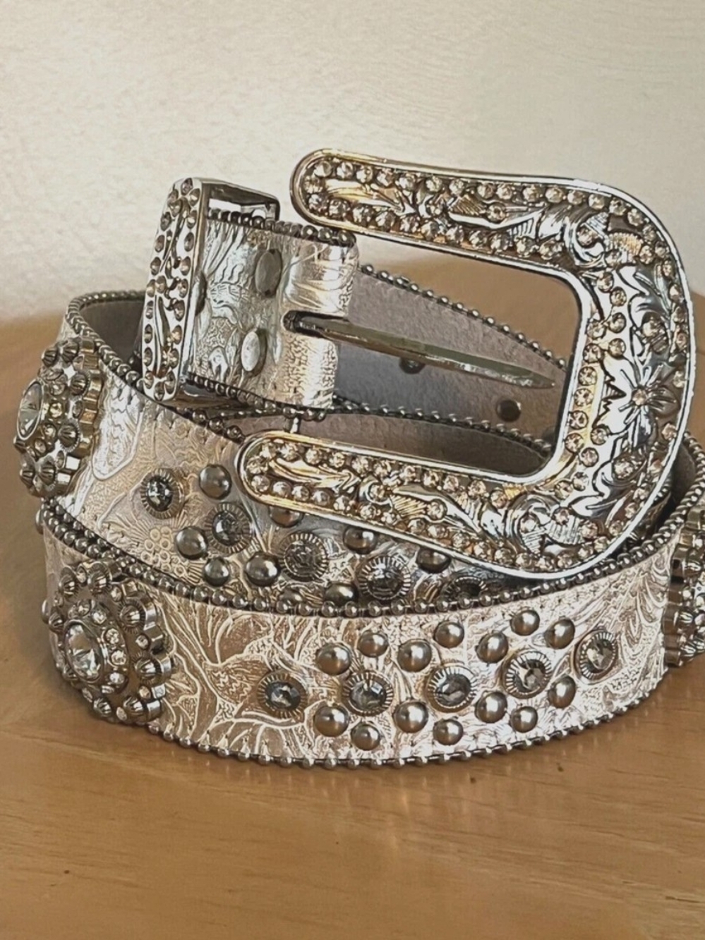 Blazin Roxx Silver Embossed Western Belt with Rhinestone Studs